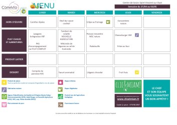 Menu convivio du 27 au 30 avril 2026