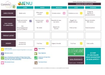 Le menu de la semaine du 23 au 27 février avec Convivio