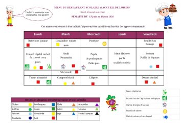 Les menus de Valentin du 15 au 19 juin 2026