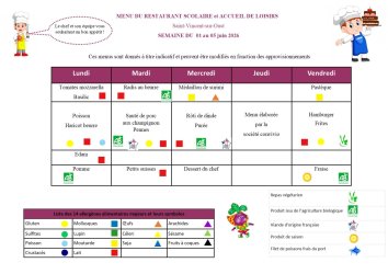 Les menus de Valentin du 1er au 5 juin 2026