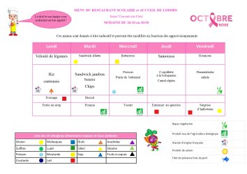Les menus de Valentin du 26 au 30 octobre 2026
