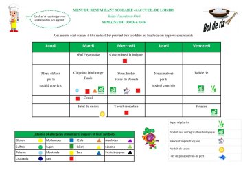 Les menus de Valentin du 30 mars au 3 avril 2026