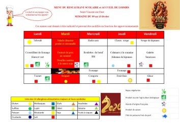Les menus de Valentin du 9 au 13 février 2026